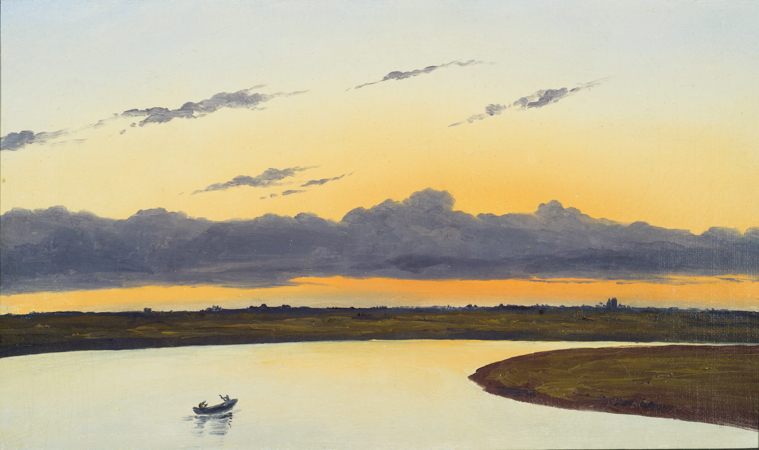 Carl Robert Kummer, Abendwolken vor gelbem Himmel, um 1830, Öl auf Papier, 20,2 x 32,1 cm